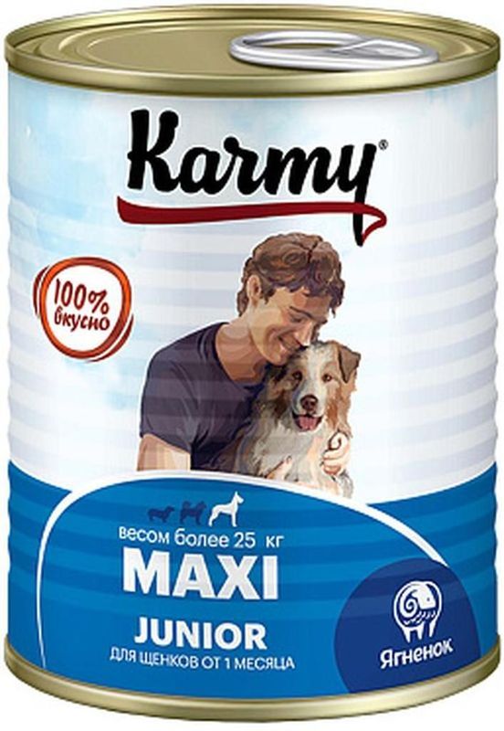 KARMY MAXI Junior Полнорац/консервированный корм д/щенков крупных пород ягненок 340 гр