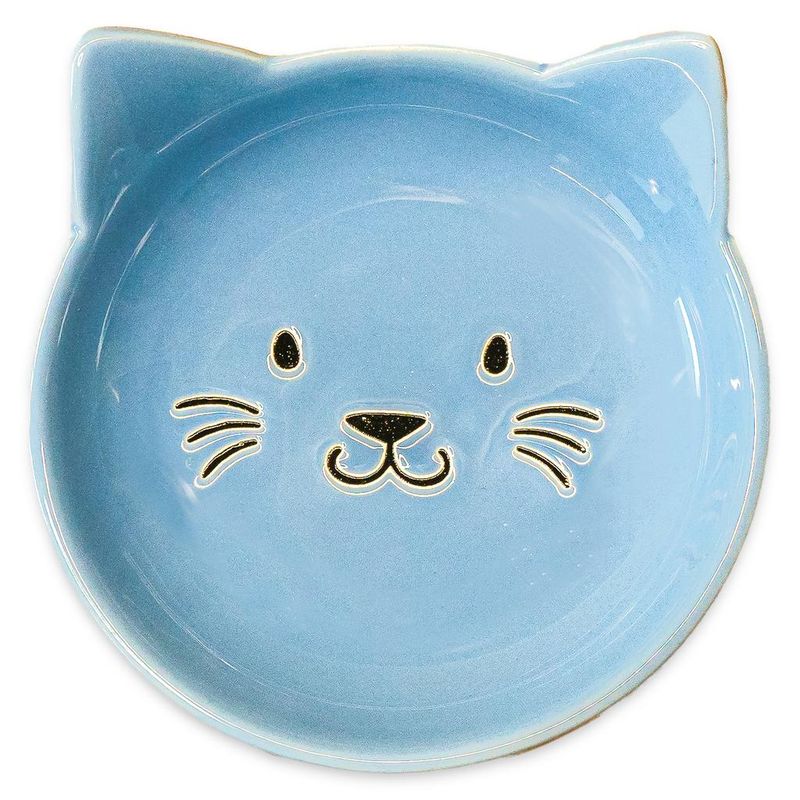 Блюдце керамическое Мордочка кошки, 80 мл голубое