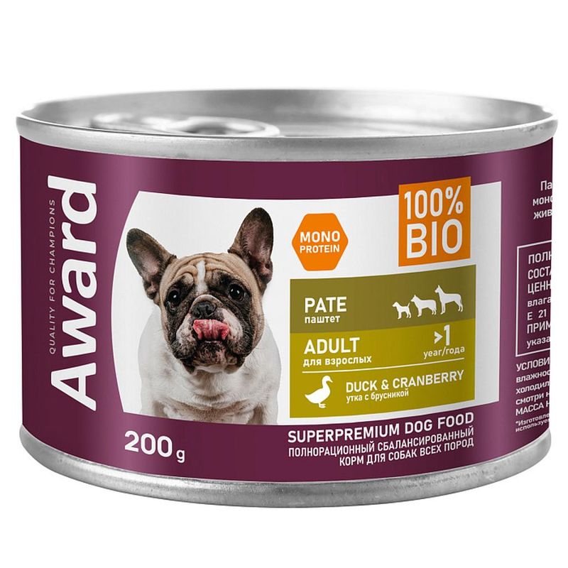 AWARD Паштет д/взрослых собак из утки с брусникой 200 гр
