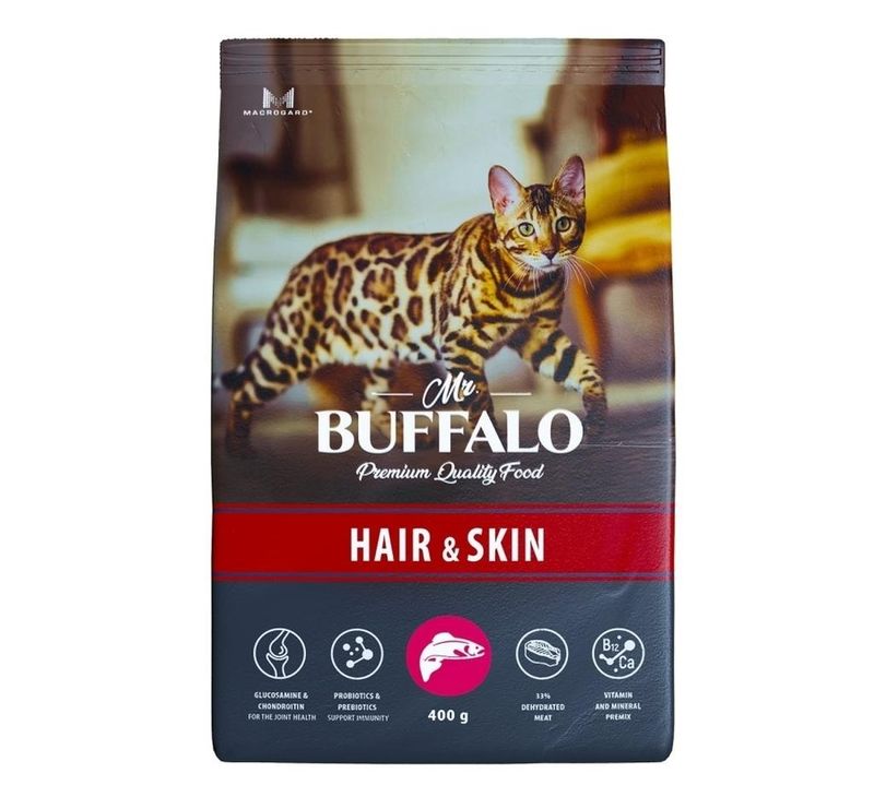 Mr.Buffalo ADULT HAIR & SKIN Сухой корм д/кош. для шерсти и кожи (лосось) 10 кг