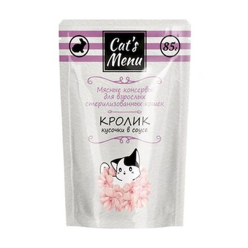 Cats Menu Корм консервированный д/взр стерилизованных кошек с кроликом кусочки в соусе 85 гр 1*32