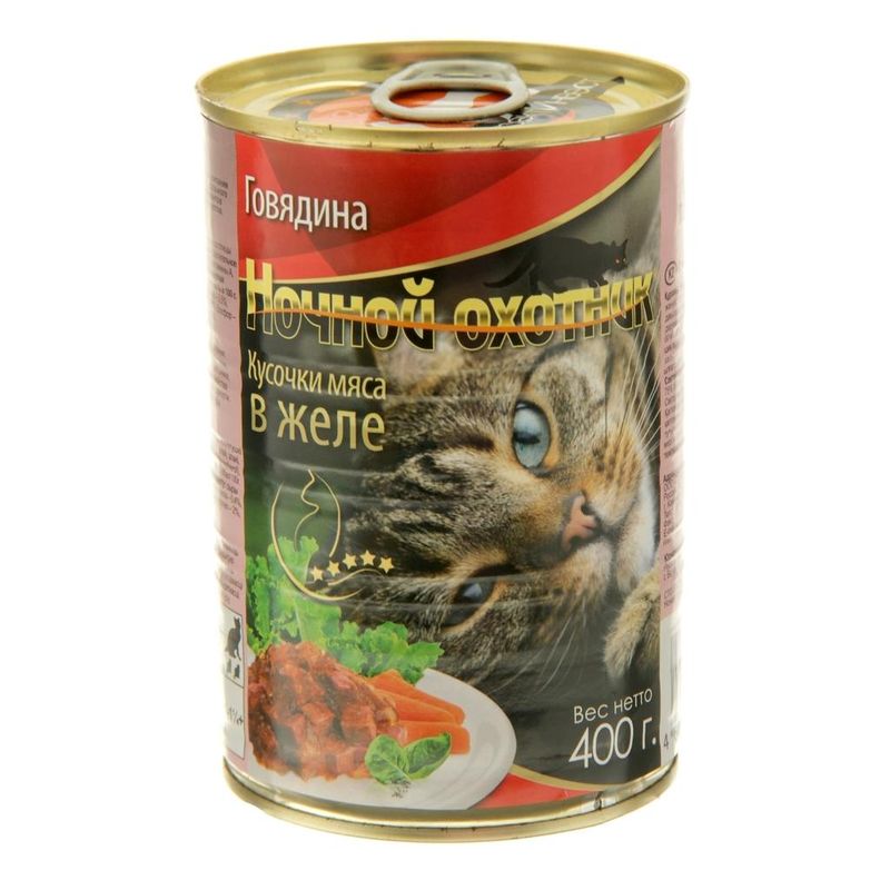 Консервированный корм для кошек "Кусочки мяса в желе с говядиной", банка 415 гр