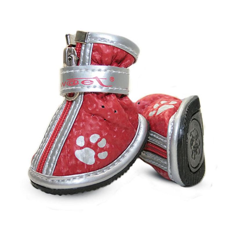 Ботинки для собак красные с "лапками", (4 шт) 4 х 3 х 4 см