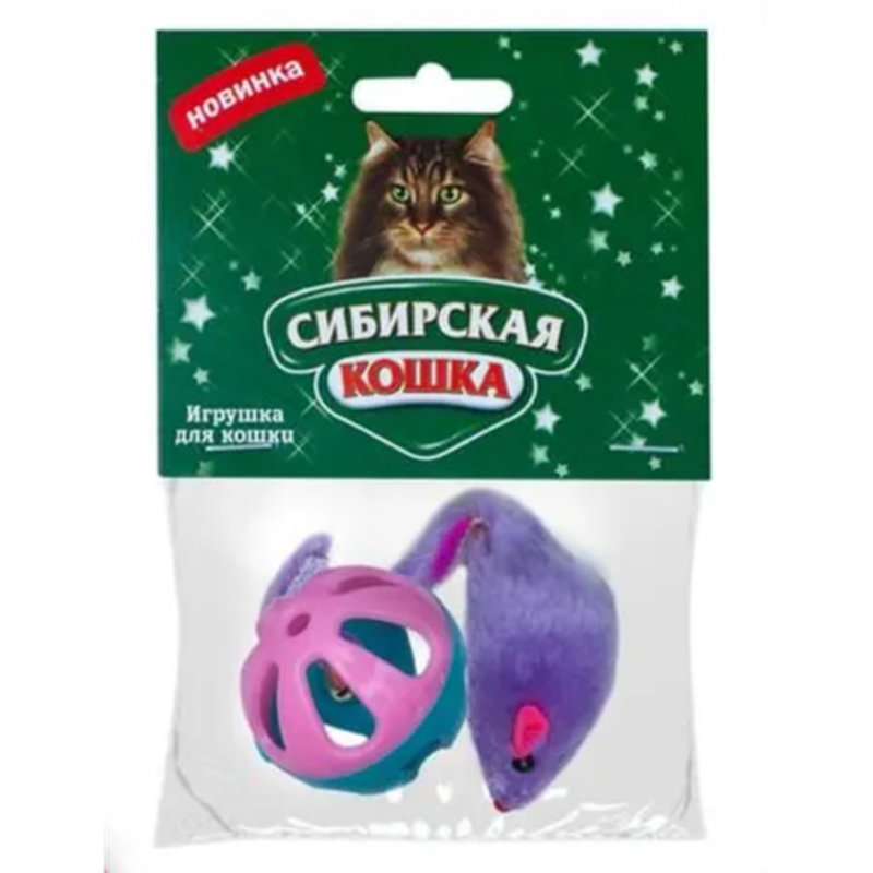 Игрушка для кошки НАБОР "Мышь + Мяч с погремушкой" 1*2 шт
