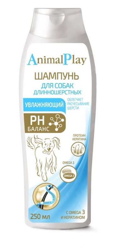 Animal Play - Увлажняющий шампунь с Omega 3 и кератином для длинношерстных собак 250мл(12)