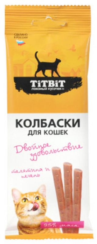 Колбаски для кошек Двойное удовольствие с телятиной и печенью 15 гр