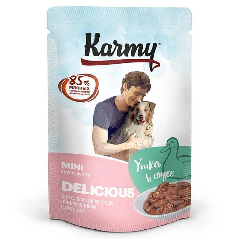 KARMY Delicious корм д/вз. привередливых собак мелких пород утка в соусе пауч 80 гр