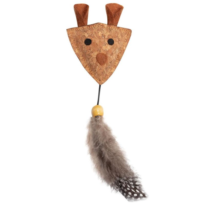 Игрушка для кошек из пробки "Мышка с перьями" 6,5 / 18 см