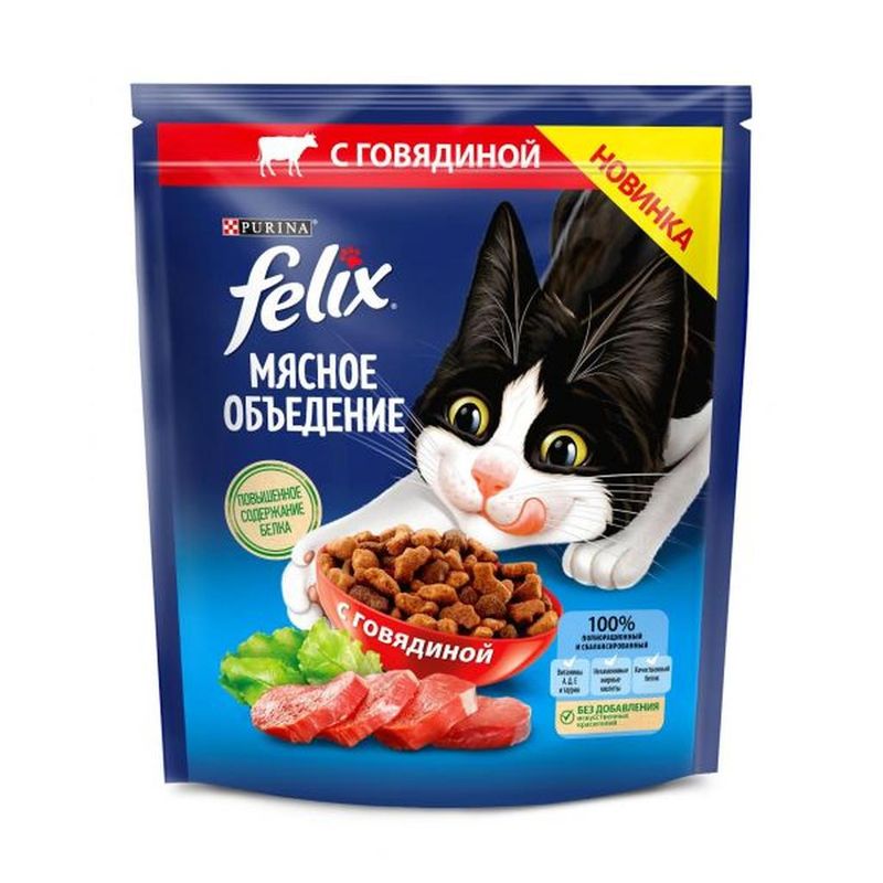 Корм сухой для взрослых кошек "Мясное объедение" с говядиной 600 гр