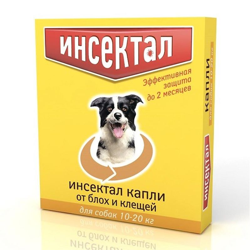 Инсектал Капли от клещей и блох для собак капли 1 пипетка для собак 10-20 кг