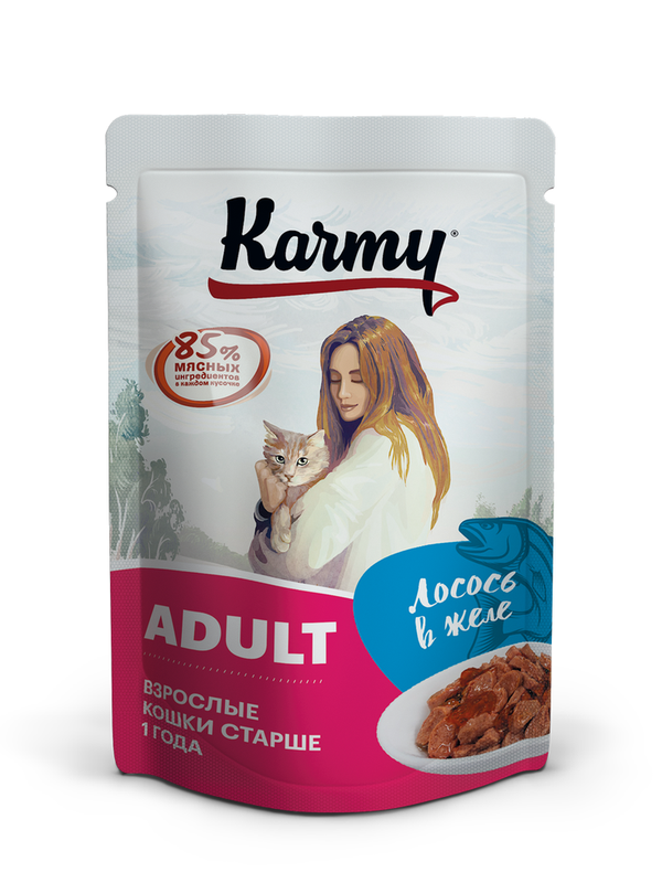 KARMY Эдалт корм д/кошек старше 1 года лосось в желе пауч 80 гр