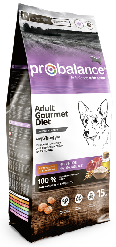 ProBalance Gourmet Diet Adult корм сухой д/взрос. соб, 15 кг говядина и кролик