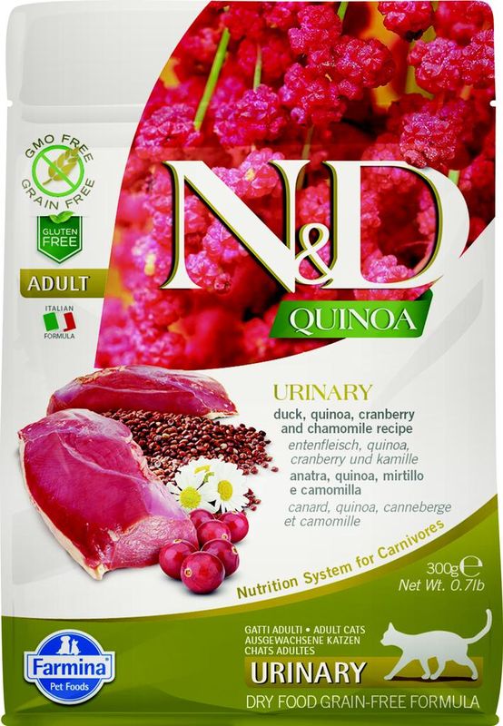 Фармина N&D Cat Quinoa Urinary Duck утка киноа клюква и ромашка 300г