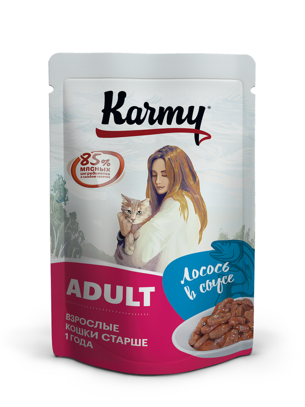 KARMY Эдалт корм д/кошек старше 1 года лосось в соусе пауч 80 гр