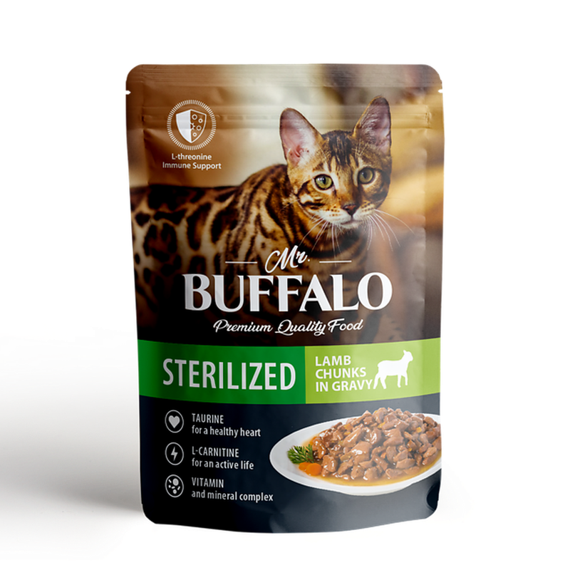 Mr.Buffalo STERILIZED Пауч д/кошек ягненок в соусе 85 гр (28)