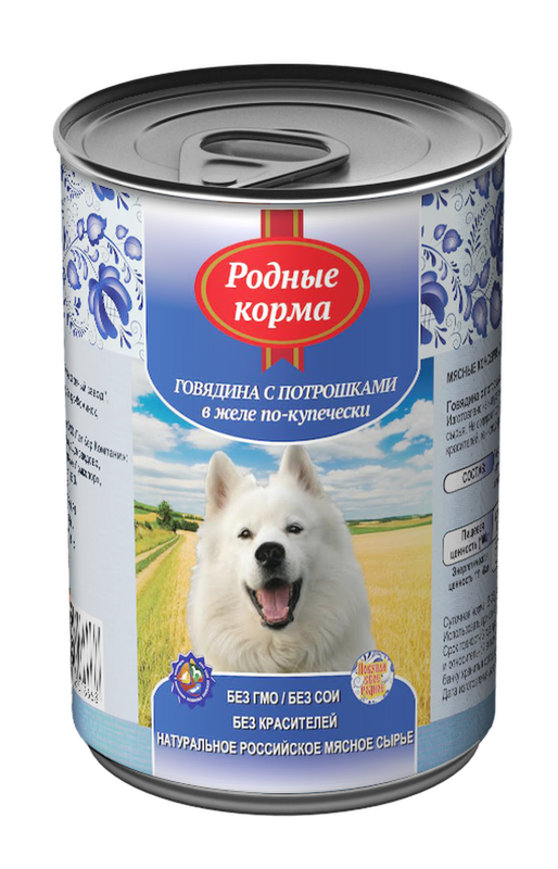 Консервированный корм для собак "Говядина с потрошками в желе по-купечески ", банка 410 гр