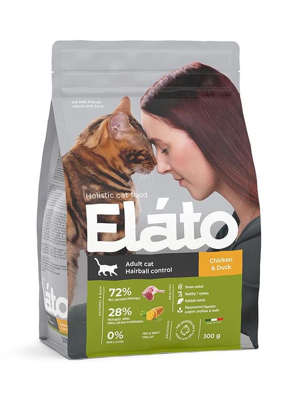 Elato Holistic Adult Сat Chicken & Duck / Hairball Control 300 гр