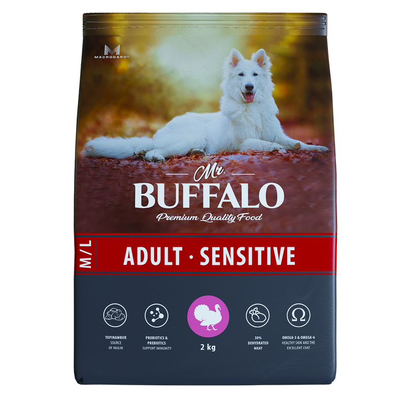 Mr.Buffalo ADULT M/L SENSITIVE Сухой корм д/соб. ср. и кр. пород с чувств. пищев (индейка) 2 кг(5)